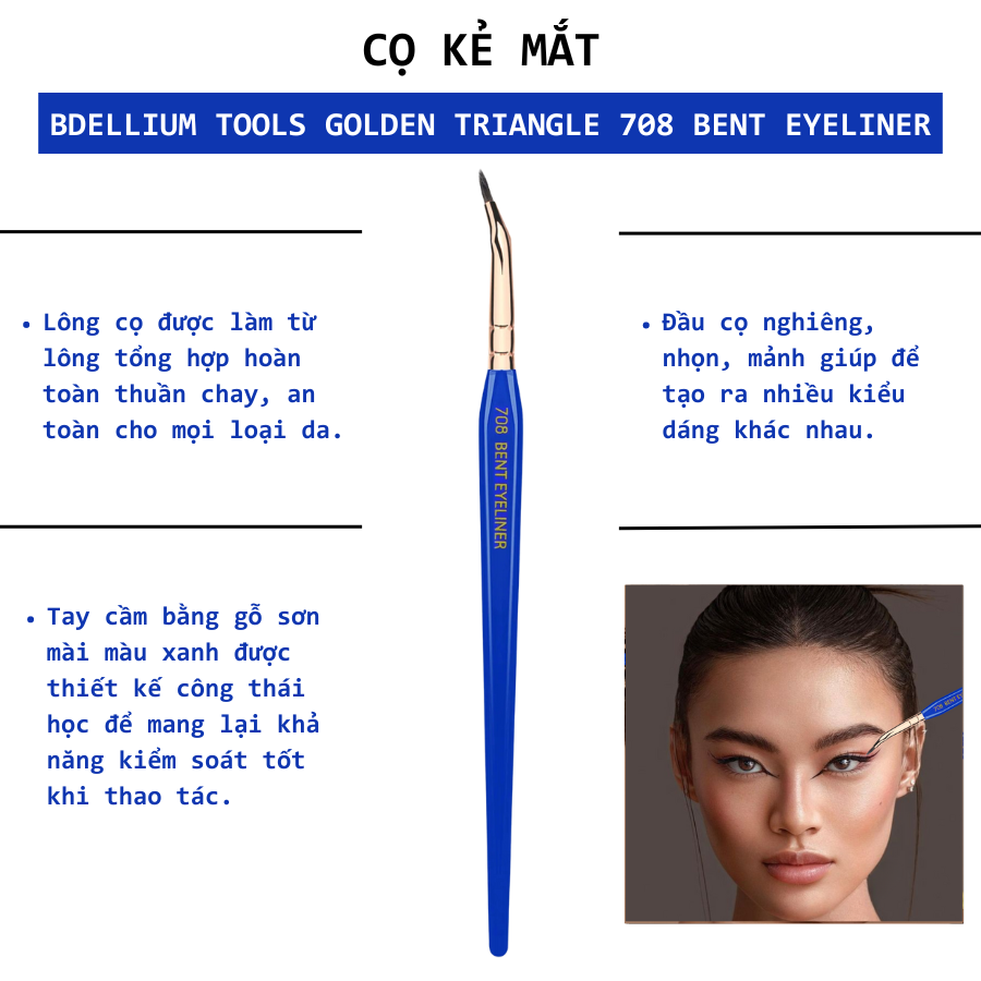 Cọ Kẻ Eyeliner Chuyên Nghiệp Đầu Gấp Bdellium Tools Golden Triangle B708 Bent Eyeliner